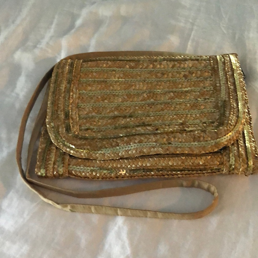 Limited Edition Woven Straw & Gold Sequin Shoulder Handbag Purse